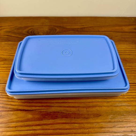 Vintage Tupperware Blue Lid Rectangular Storage Set | 2-Piece - Picture 3 of 8